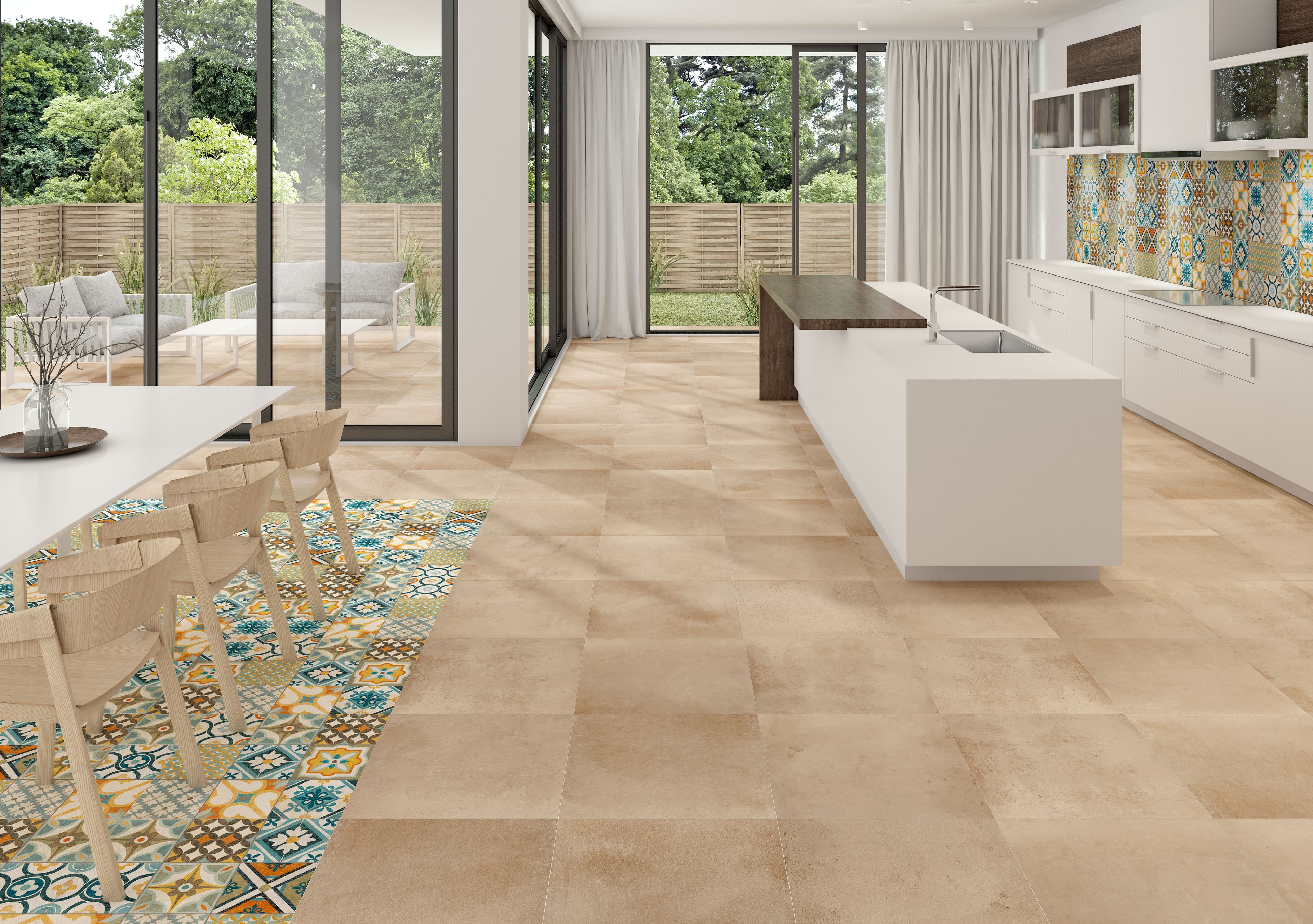Tau Cerámica Terracina — A patterned inlay 'rug' — the playful accent trend, in porcelain.